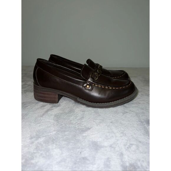 women’s Y2K chunky Leather Block Heel Loafers 10 - Picture 1 of 9